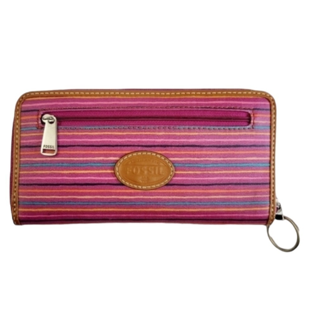 FOSSIL Multi Striped Zip Around Rectangle Clutch … - image 1